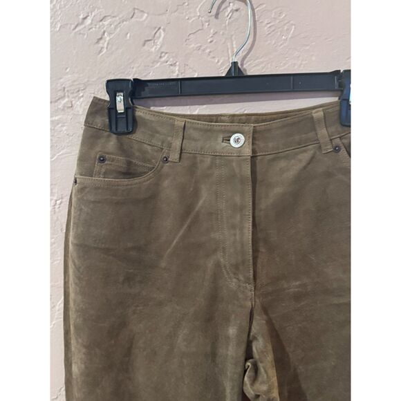 Ann Taylor Taupe Leather Straight Leg Pants Trousers Size 2 Tan Brown - Picture 4 of 7